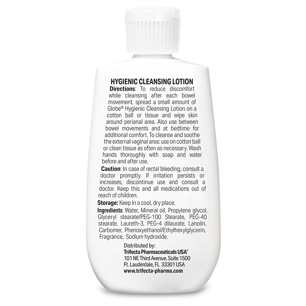 Globe Hygienic Cleansing Lotion for Men and Women -Discomfort, Pain & Itch Relief for Sensitive Areas, Cooling, Non-Irritating Gentle Personal Care Cleanser, Convenient for Travel, 3oz Bottle