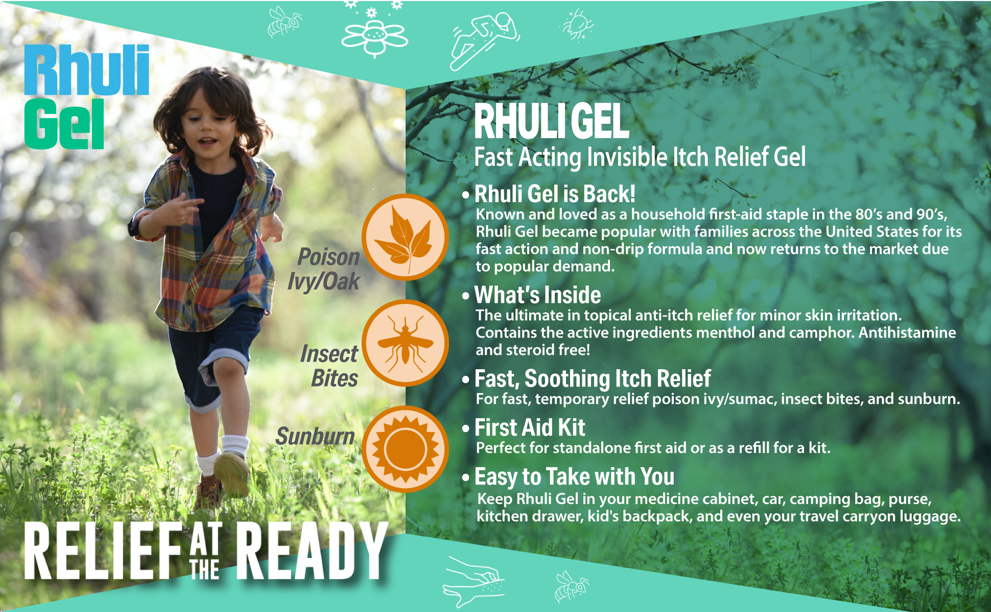 Rhuli Anti-Itch Gel - Analgesic Itch Treatment - Relief for Sunburn, Mosquitos, Bug Bites, Poison Ivy, Poison Oak, and More - Cooling Itch Stopping for Topical Skin Use - 3 Oz Tube